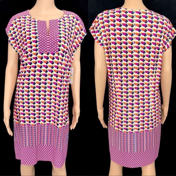 Laundry by Shelli Segal Pink Mod Geometric Shift Dress Size Medium - Picture 3 of 8